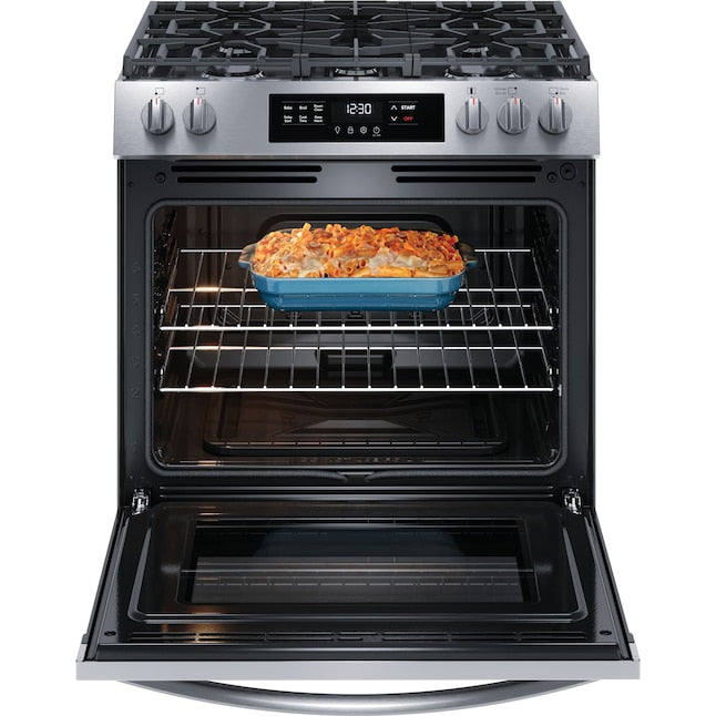 Frigidaire 30-in 5 burners 5.1-cu ft Slide-In Natural Gas Range ( Stainless steel ) Item #5301149 | Model #FCFG3062AS