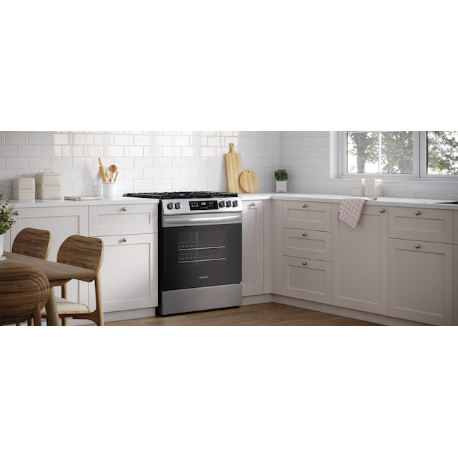 Frigidaire 30-in 5 burners 5.1-cu ft Slide-In Natural Gas Range ( Stainless steel ) Item #5301149 | Model #FCFG3062AS