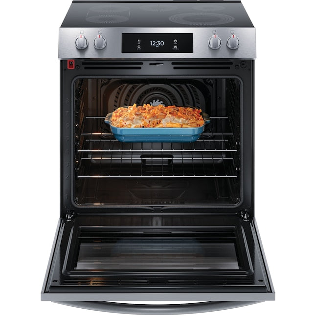 Frigidaire Gallery 30-in Glass Top 5 burners 6.2-cu ft Air Fry Convection Oven Slide-In Electric Range Fingerprint Resistant Stainless Steel ) Item #5301140 | Model #GCFE3060BF