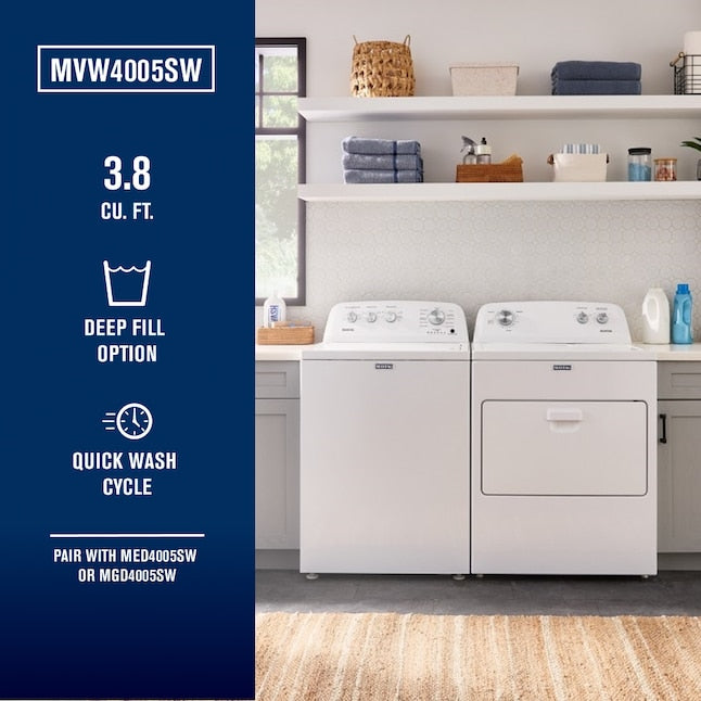 Maytag 3.8-cu ft High Efficiency Agitator Top-Load Washer ( White ) Item #6627692 | Model #MVW4005SW