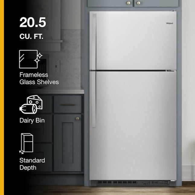 Whirlpool 20.5-cu ft Top-Freezer Refrigerator ( Fingerprint Resistant Stainless Steel ) Item #2592455 | Model #WRT311FZDZ