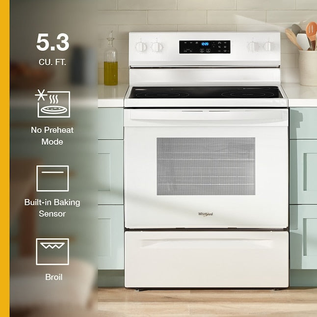 Whirlpool Flexible Cooktop 30-in Glass Top 4 burners 5.3-cu ft Freestanding Electric Range ( White ) Item #5686231 | Model #WFES3030RW