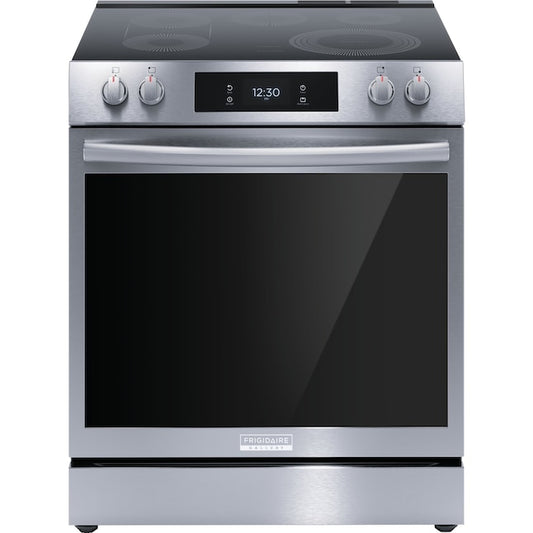 Frigidaire Gallery 30-in Glass Top 5 burners 6.2-cu ft Air Fry Convection Oven Slide-In Electric Range Fingerprint Resistant Stainless Steel ) Item #5301140 | Model #GCFE3060BF