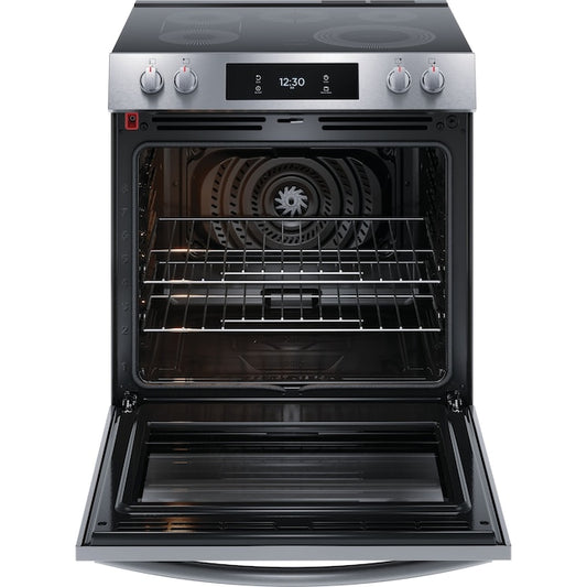 Frigidaire Gallery 30-in Glass Top 5 burners 6.2-cu ft Air Fry Convection Oven Slide-In Electric Range Fingerprint Resistant Stainless Steel ) Item #5301140 | Model #GCFE3060BF