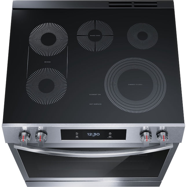 Frigidaire Gallery 30-in Glass Top 5 burners 6.2-cu ft Air Fry Convection Oven Slide-In Electric Range Fingerprint Resistant Stainless Steel ) Item #5301140 | Model #GCFE3060BF